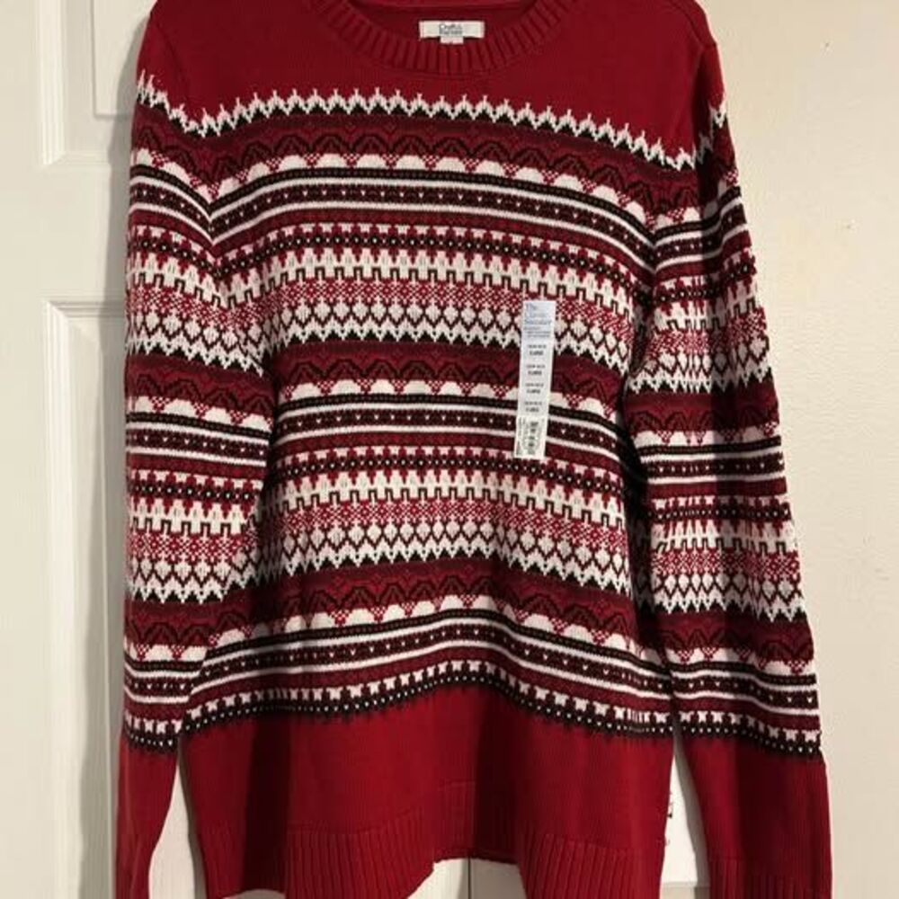 Croft & Barrow Nordic Women’s XL Red Fair Isle Christmas Sweater NWT Crew Neck
